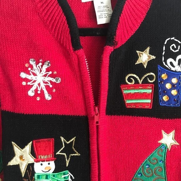 Seventh Avenue Red Christmas Holiday Full Zip Cardigan Sweater Size XL - Picture 4 of 5